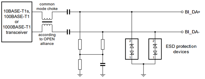 Applikations-Schaltungsdiagramm - Nexperia PESD1ETH10L ESD-Schutz für bordeigene Netzwerke